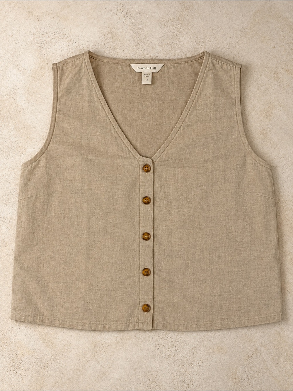 Garnet Hill Linen Button-Front Vest in Beige